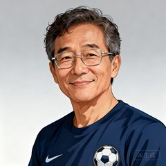一位五十多岁资深球迷的用户头像，戴着眼镜面带微笑